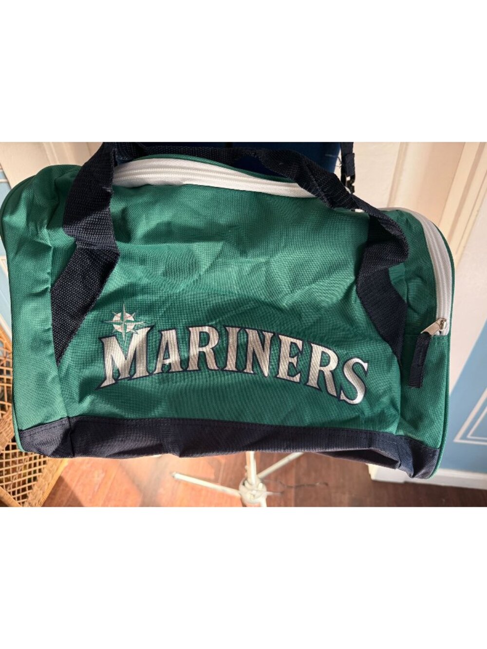 VTG Seattle Mariners Teal + Blue Zip Duffel Bag Side Pocks, Crossbody + Hand Str
